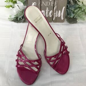 Stuart Weitzman Pink Strappy Slide Sandals Size 8.5 Kitten Heel Coquette Coastal